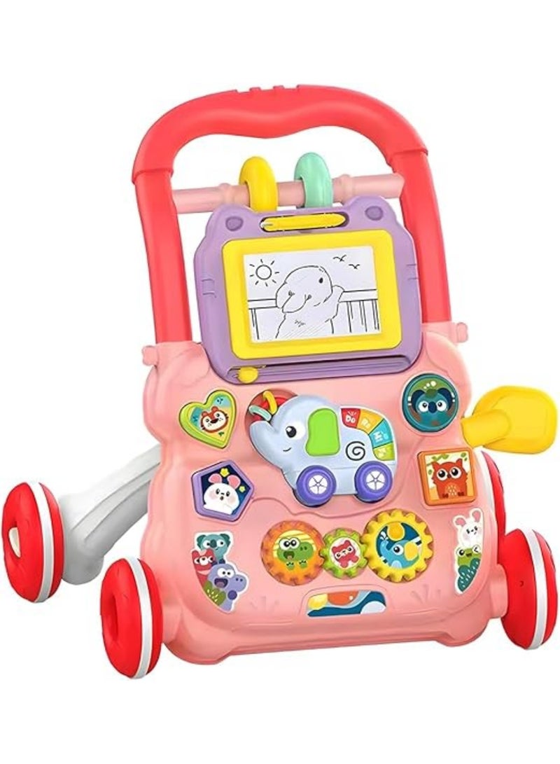 HUANGER 2 in 1 Baby Sit and Stand Learning Walker, Early Learning Activity Center for Kids, Multifunctional Play Board with Drawing Board, Music Learning Toy for Kids - Image 3