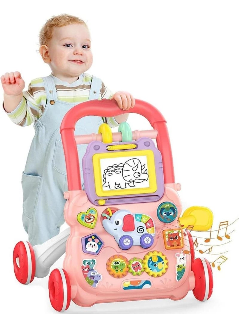 HUANGER 2 in 1 Baby Sit and Stand Learning Walker, Early Learning Activity Center for Kids, Multifunctional Play Board with Drawing Board, Music Learning Toy for Kids - Image 2