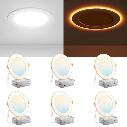Amico 6 Pack 6 Inch 5CCT LED Recessed Ceiling Light with Night Light, 2700K/3000K/3500K/4000K/5000K Selectable Ultra-Thin Recessed Lighting, 12W=110W, 1100LM, Dimmable Canless Wafer Downlight ETL&FCC - Image 1