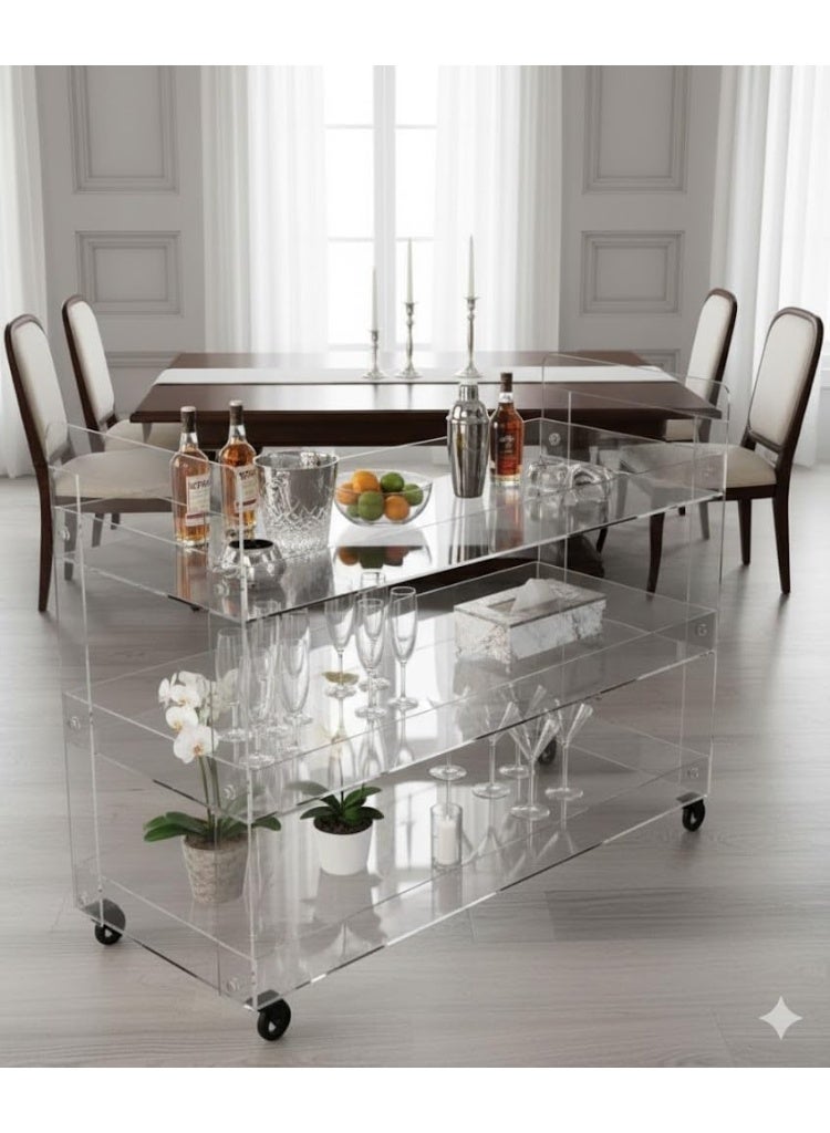 Slasa Elegant Transparent Buffet Trolley 90×70×40 cm – 3 Tier Acrylic Serving Cart with Spacious Modern Design, Smooth Rolling Wheels for Events, Parties, Home, Dining & Kitchen Use - Image 3