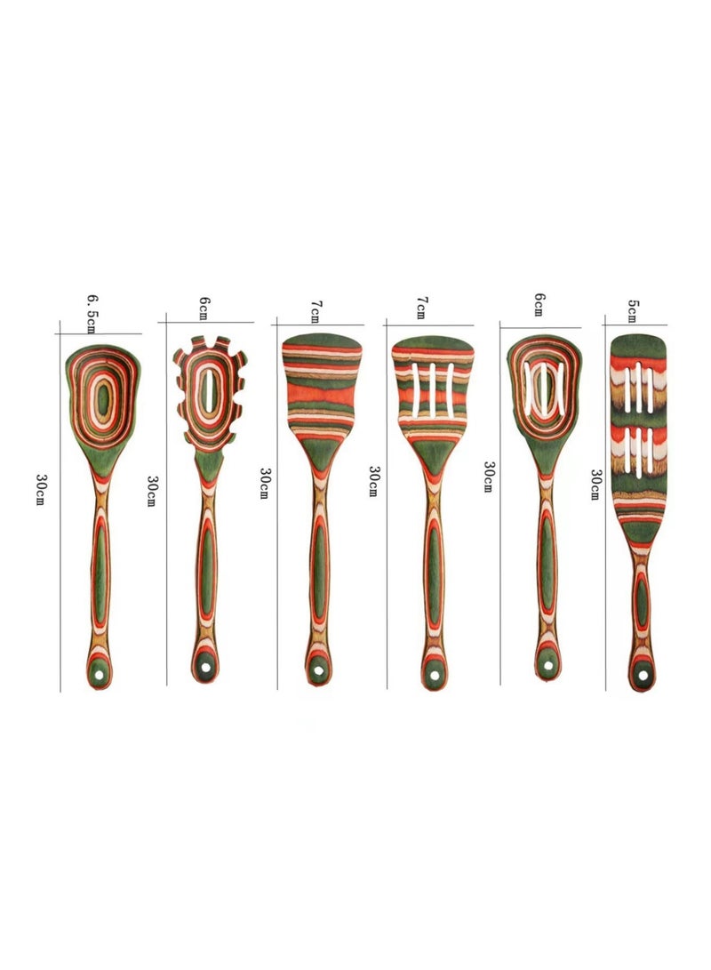 Coloured wood kitchenware six-piece set, anti-scald and anti-mould multi-functional kitchenware six-piece set, natural solid wood kitchen cutlery set - Image 2