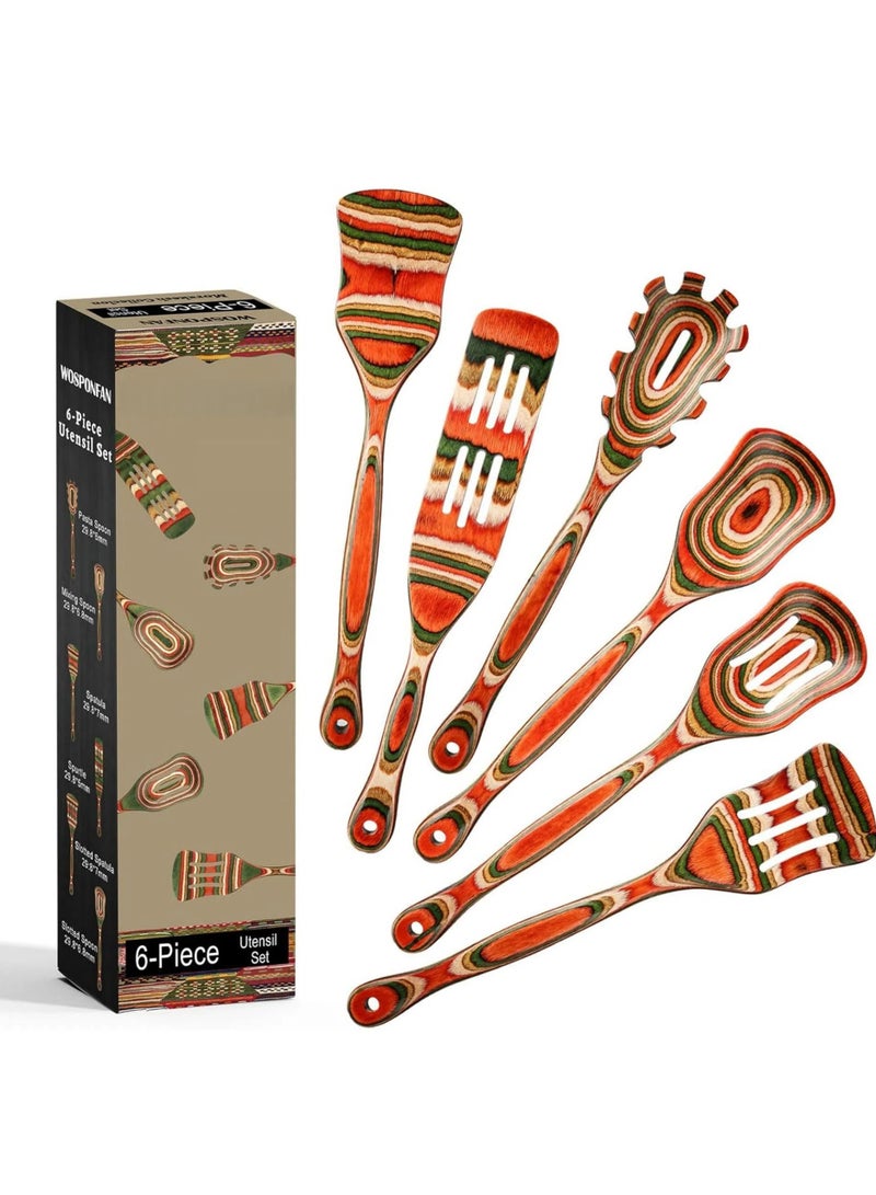 Coloured wood kitchenware six-piece set, anti-scald and anti-mould multi-functional kitchenware six-piece set, natural solid wood kitchen cutlery set - Image 1