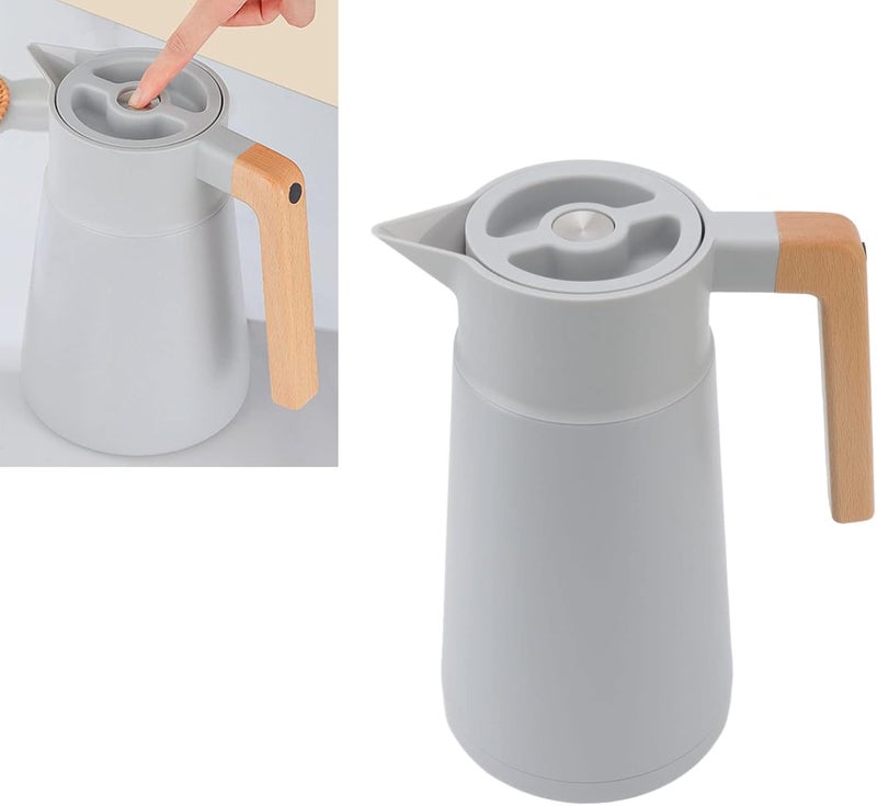 klarako Thermal Carafe Pot Wide Beechwood Handle 2L Large Capacity Coffee Carafe Eagle Mouth Design (Grey) - Image 3