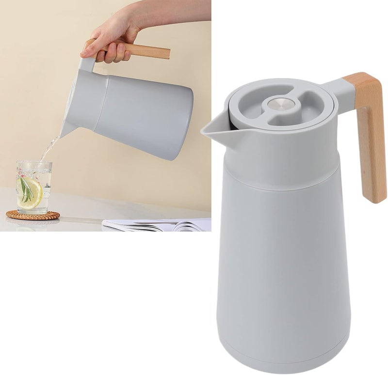 klarako Thermal Carafe Pot Wide Beechwood Handle 2L Large Capacity Coffee Carafe Eagle Mouth Design (Grey) - Image 2