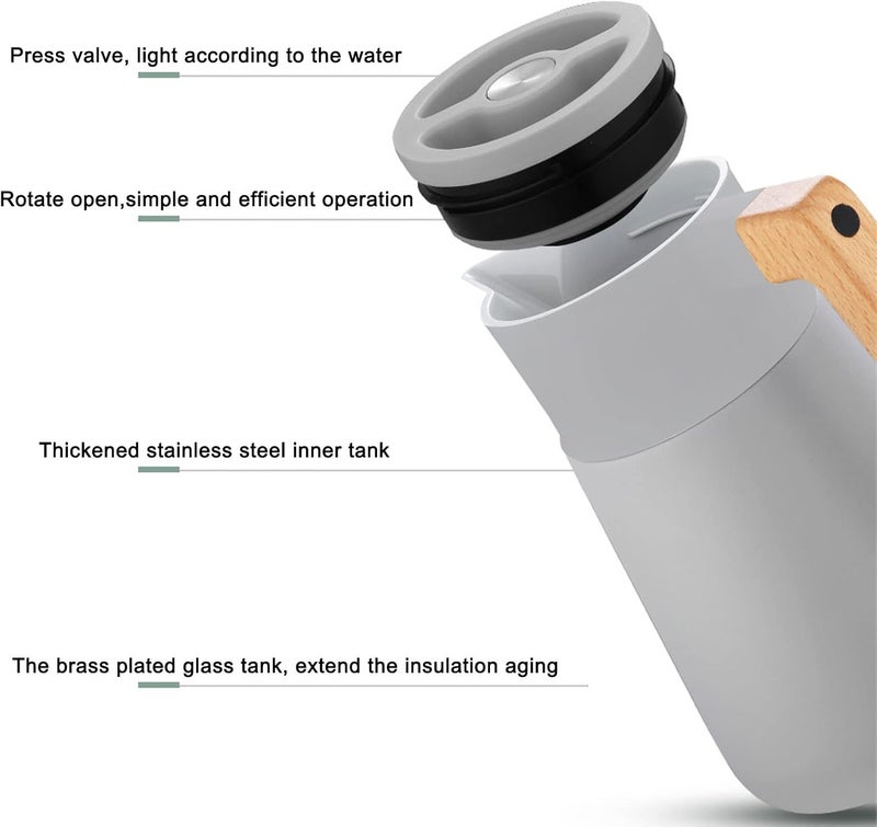 klarako Thermal Carafe Pot Wide Beechwood Handle 2L Large Capacity Coffee Carafe Eagle Mouth Design (Grey) - Image 5
