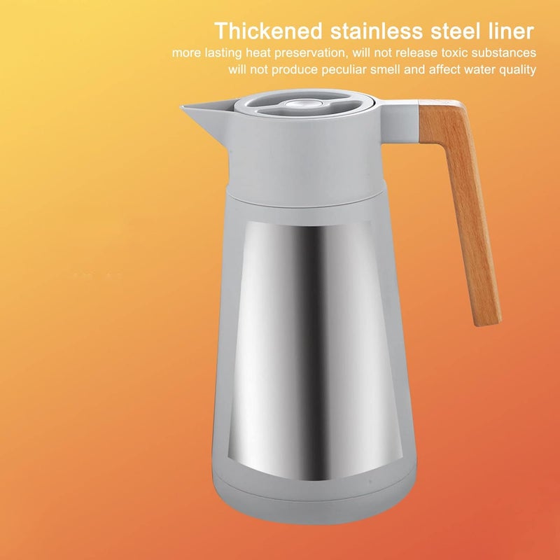 klarako Thermal Carafe Pot Wide Beechwood Handle 2L Large Capacity Coffee Carafe Eagle Mouth Design (Grey) - Image 4