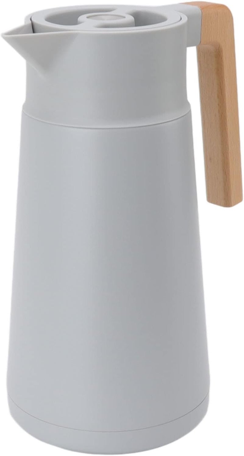 klarako Thermal Carafe Pot Wide Beechwood Handle 2L Large Capacity Coffee Carafe Eagle Mouth Design (Grey) - Image 1