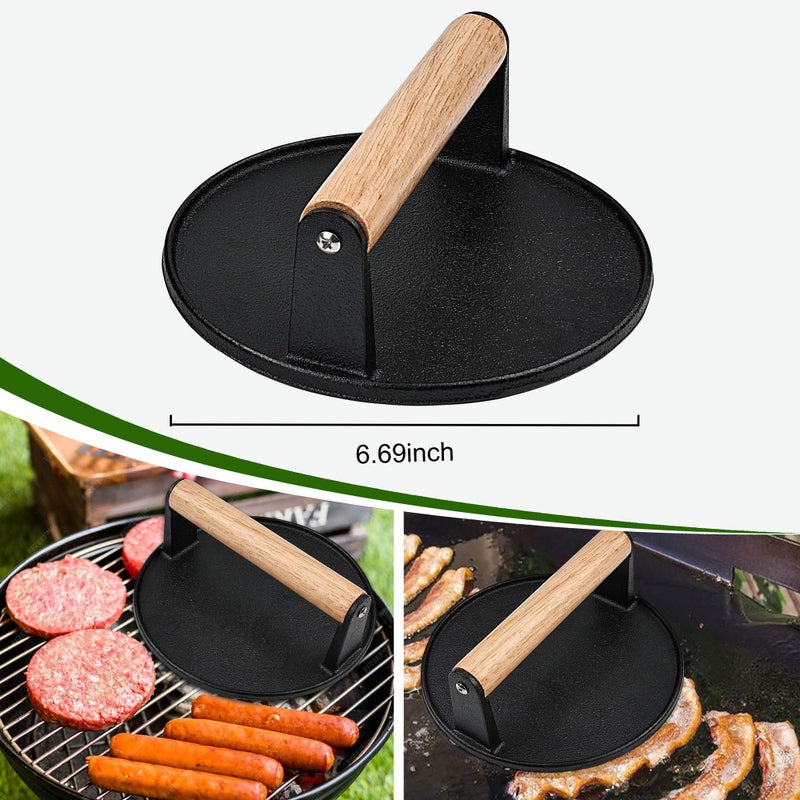 POLIGO Smash Burger Press Kit - 4 in 1 Hamburger Patty Storage Containers, 6.69" Cast Iron Smash Bacon Press - Non Stick Smash Burger Press Set for Grill and Griddle Cooking, Round - Image 2