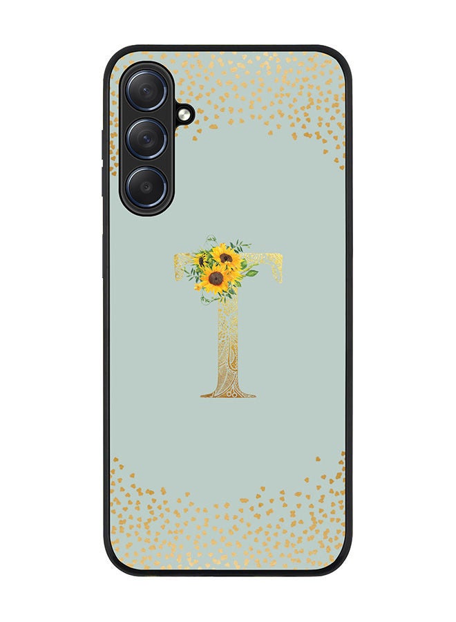 Stylizedd Rugged Black edge case for Samsung Galaxy M54 5G, Slim fit Soft Case Flexible Rubber Edges Anti Drop TPU Gel Thin Cover -  Custom Monogram Initial Letter Floral Pattern Alphabet - T  ( Light Green ) - Image 1