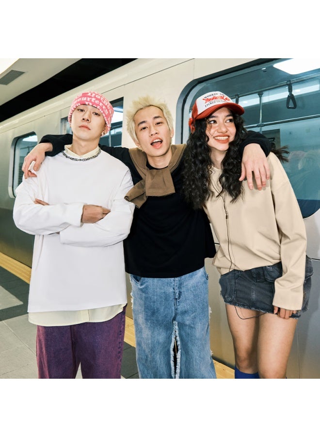 GENIOLAMODE Men'S Long Sleeve T-Shirt Pure Cotton Graffiti Style Printed Men'S T-Shirt Bottoming Top Deep Grey 2Xl - Image 2