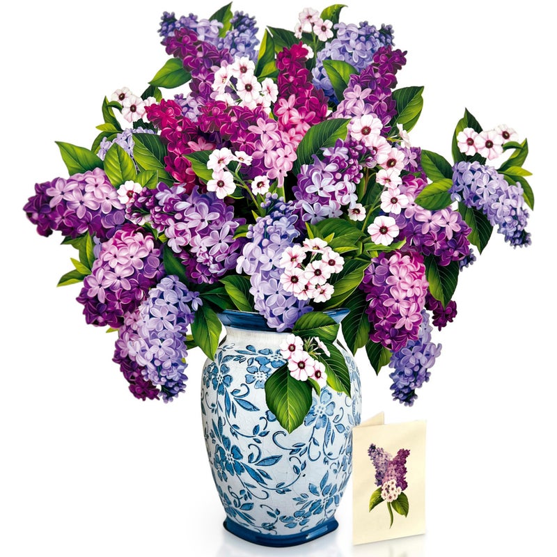 Freshcut Paper Pop Up Cards, Grande Garden Lilacs, 18 Inch Life Sized Forever Flower Bouquet 3D Popup Greeting Card, Birthday Cards, Thank You Card, Blank Notecard & Envelope - Image 1