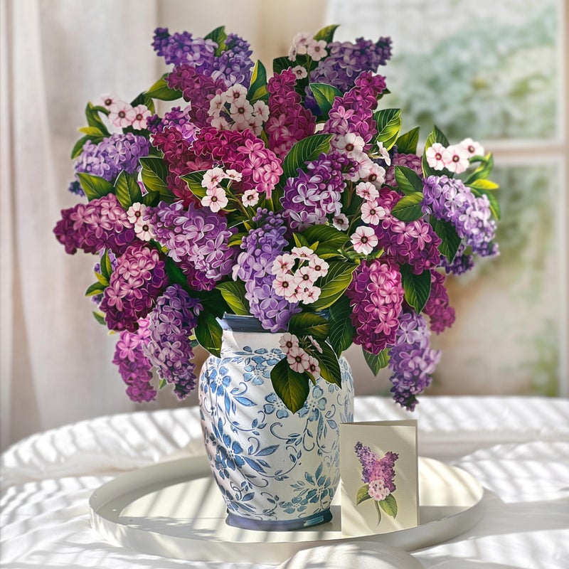 Freshcut Paper Pop Up Cards, Grande Garden Lilacs, 18 Inch Life Sized Forever Flower Bouquet 3D Popup Greeting Card, Birthday Cards, Thank You Card, Blank Notecard & Envelope - Image 4