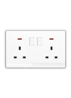 Vmax Double 13A Type-G Plug Socket with Switch & Indicator Light - 3x3" White/Ivory Finish  - Image 1