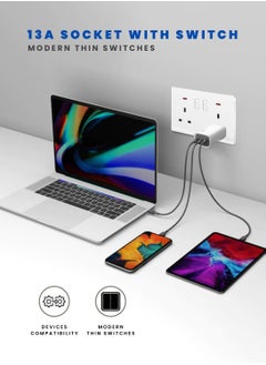 Vmax Double 13A Type-G Plug Socket with Switch & Indicator Light - 3x3" White/Ivory Finish  - Image 3