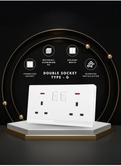 Vmax Double 13A Type-G Plug Socket with Switch & Indicator Light - 3x3" White/Ivory Finish  - Image 5