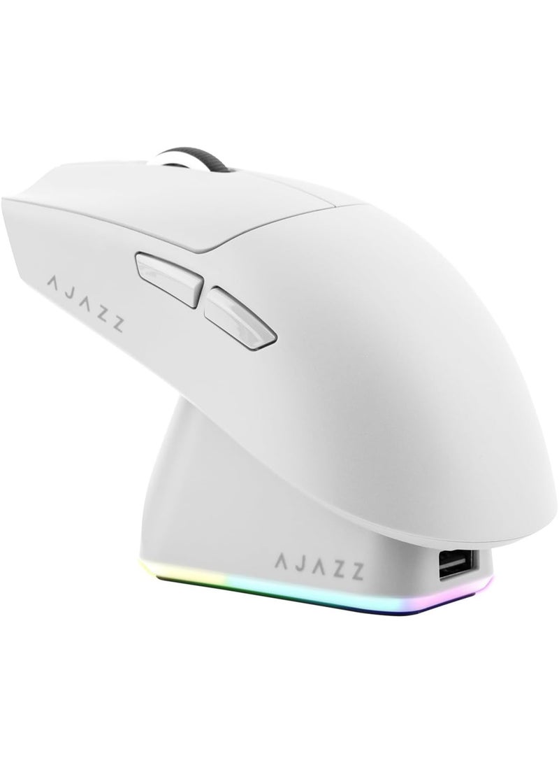 إيه جاز ماوس لاسلكي AJAZZ AJ139P V3 MC مع قاعدة شحن و3 اوضاع وبطارية 800mAh قابلة للتعديل 24000 نقطة لكل بوصة ومستشعر PAW3311 ومعدل تصويب 1000 ووزن 69 غرام خفيف الوزن وويندوز وماك من ميكلاندز (ابيض) - Image 1