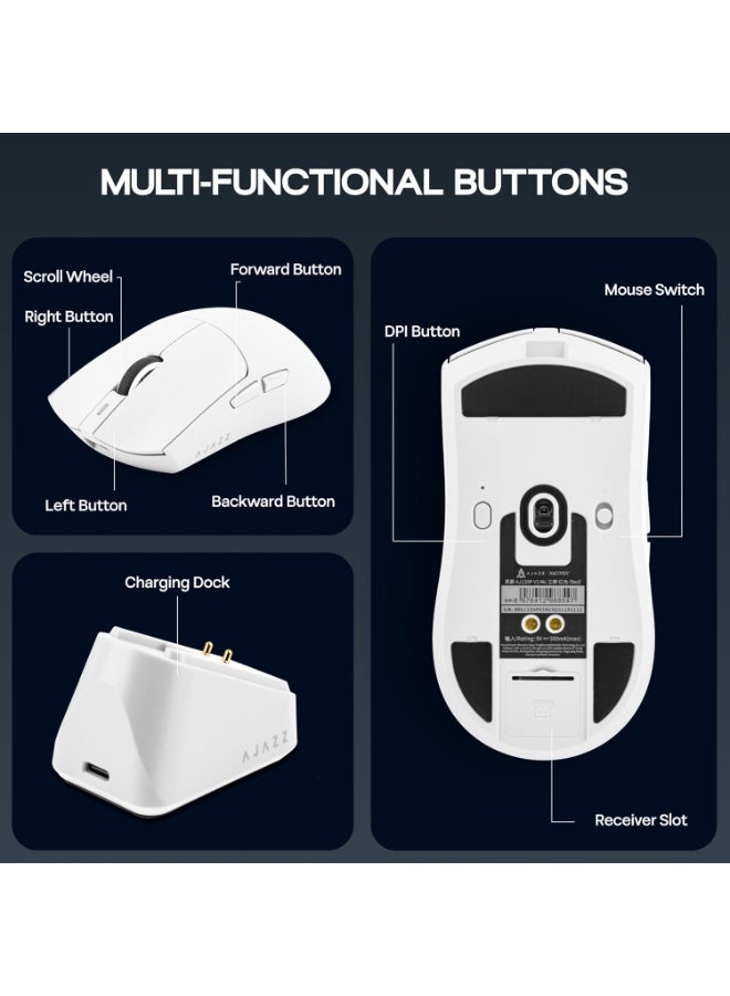 إيه جاز ماوس لاسلكي AJAZZ AJ139P V3 MC مع قاعدة شحن و3 اوضاع وبطارية 800mAh قابلة للتعديل 24000 نقطة لكل بوصة ومستشعر PAW3311 ومعدل تصويب 1000 ووزن 69 غرام خفيف الوزن وويندوز وماك من ميكلاندز (ابيض) - Image 3