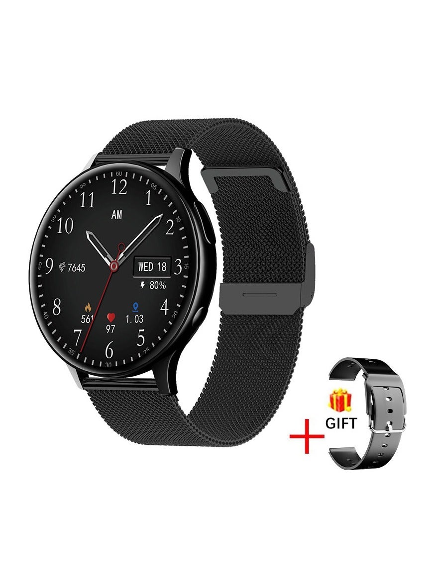 LIGE New Smart Watch For Men 1.28" AMOLED Screen Sports Bluetooth Calling IP67 Waterproof Mesh Black Strap Free Silicone Strap