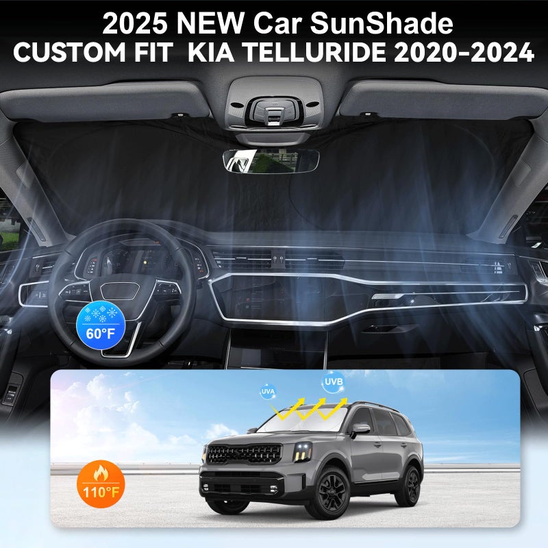 INSAUTO Custom Fit Telluride Windshield Sunshade for Kia Telluride 2020-2025 Front Window Shades Cover for Windshield Sun Visor Protector 210T Reflector Block Heat and Sun Protection Cooler Car Accessories - Image 4