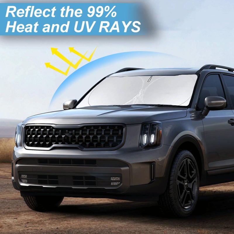 INSAUTO Custom Fit Telluride Windshield Sunshade for Kia Telluride 2020-2025 Front Window Shades Cover for Windshield Sun Visor Protector 210T Reflector Block Heat and Sun Protection Cooler Car Accessories - Image 2
