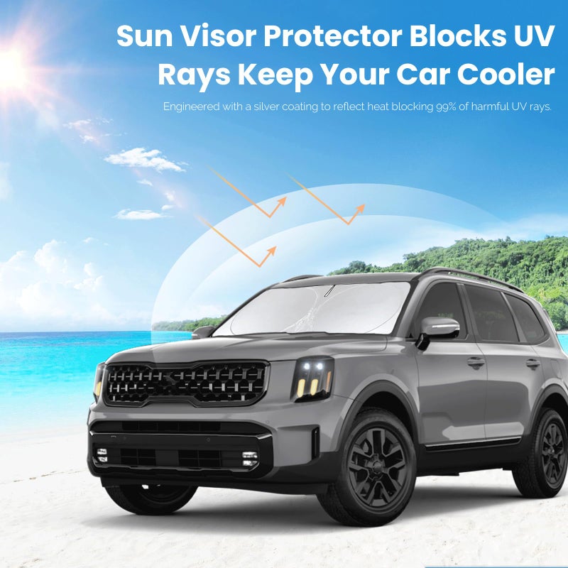 INSAUTO Custom Fit Telluride Windshield Sunshade for Kia Telluride 2020-2025 Front Window Shades Cover for Windshield Sun Visor Protector 210T Reflector Block Heat and Sun Protection Cooler Car Accessories - Image 5