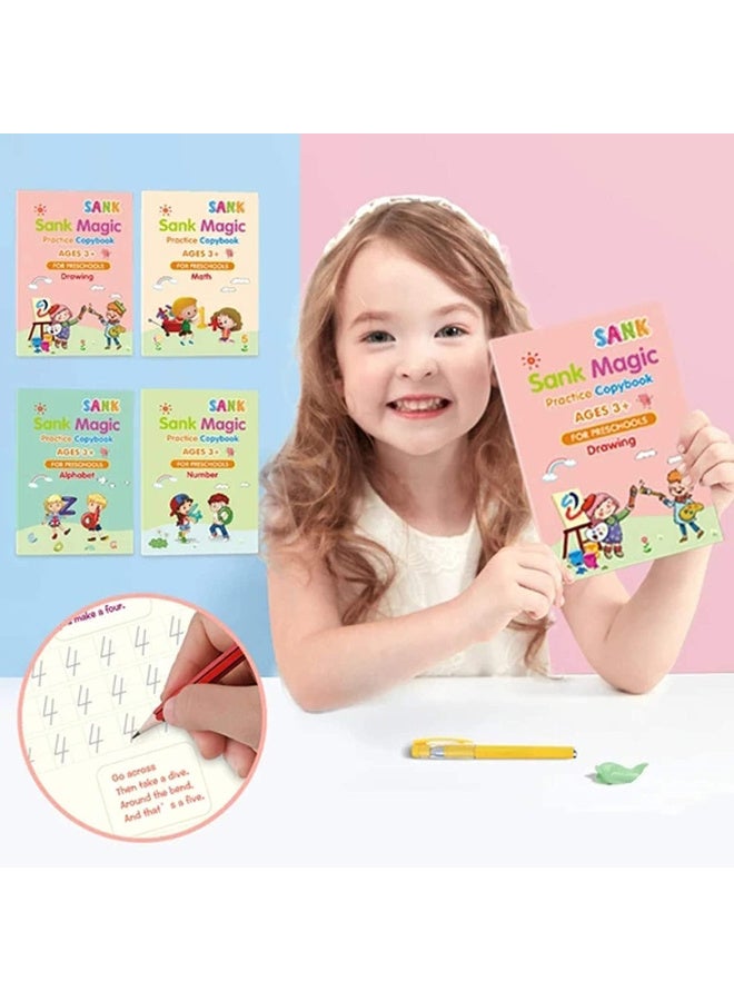Sky-Touch Reusable Handwriting Books for Kids | Magic Practice Book Set for Preschoolers | Grooved Block Design to Improve Writing Skills (4 Books with Pens, 18.5 x 26 cm) - Image 2