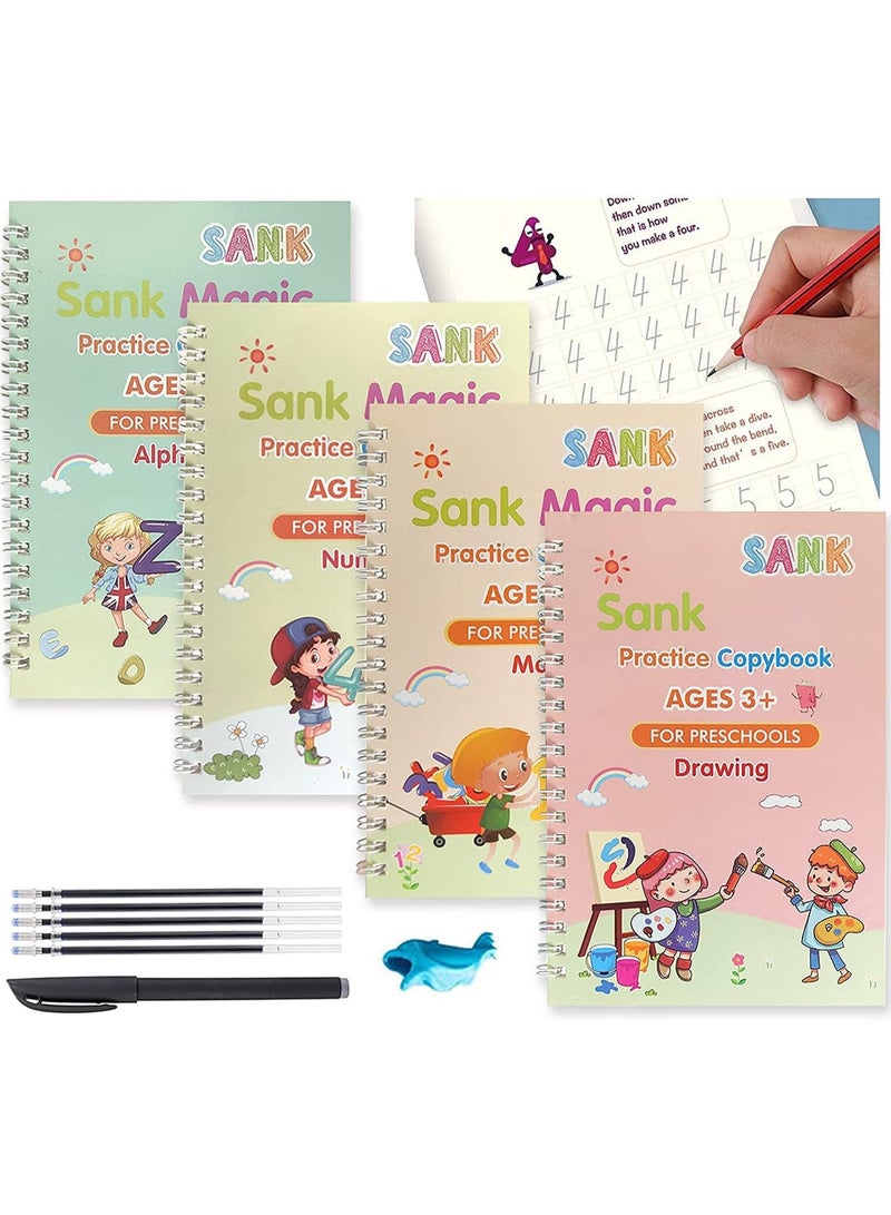 Sky-Touch Reusable Handwriting Books for Kids | Magic Practice Book Set for Preschoolers | Grooved Block Design to Improve Writing Skills (4 Books with Pens, 18.5 x 26 cm) - Image 1