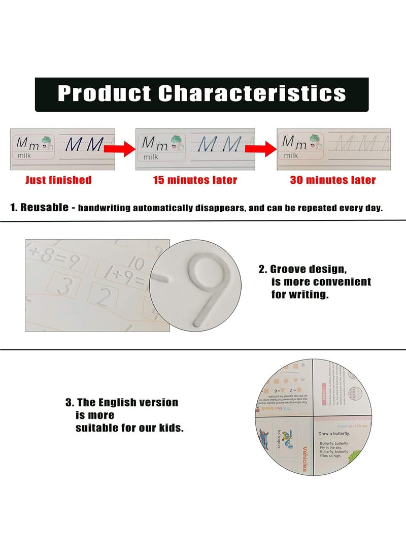 Sky-Touch Reusable Handwriting Books for Kids | Magic Practice Book Set for Preschoolers | Grooved Block Design to Improve Writing Skills (4 Books with Pens, 18.5 x 26 cm) - Image 4