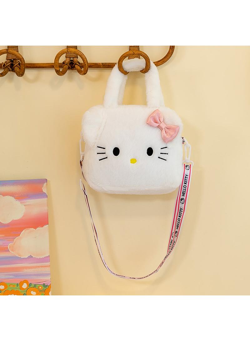 Y&D Cute Plush HelloKitty Makeup Bag handbag  Open Flat Travel Toiletry Accessories Organizer Cosmetic Pouch with Handle for Cosmetics Brushes Toiletry Jewelry 