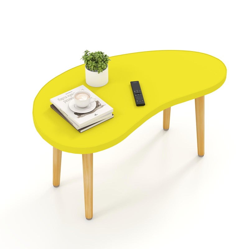 Funecy Mango Coffee Table Low Table with 4 Solid Wood Sturdy Legs Floor Table Desk for Sitting on The Floor Storage and Living Room Furniture Yellow