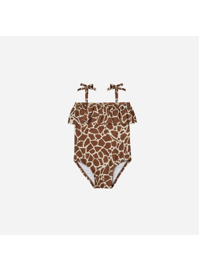 Loquat Children's Hot Spring Vacation One-piece Quick-drying Swimsuit Girls Small Fresh Floral Swimsuit Cute Lace Sling Swimsuit-Color:Sling Swimsuit With Brown Markings- - Image 1