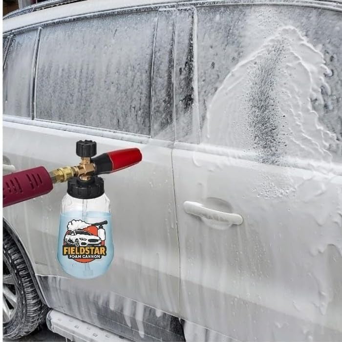 Fieldstar Car Pressure Washer Gun with Transparent Foam Cannon | Heavy Duty Car Wash Foam Gun with 1/4" Quick Connector & 1L Bottle | Compatible with STARQ,Vantro, Aimex,Shakti, iBELL - Image 2
