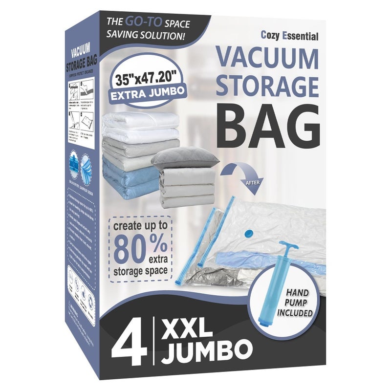 Vacuum Storage Bags, 80% Compression Vacuum Seal Space Saver Plastic Packaging Bags for Clothes, Blankets, Pillow, Bedding, Comforters, Sealer Clothing Storage