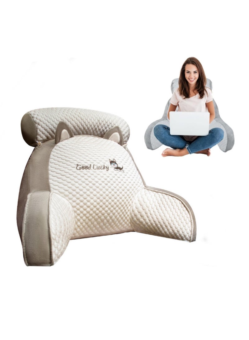 2 In 1 Reading Pillow with Shredded Memory Foam Backrest Pillow with Arm for Home Office，Removable Sofa and Bedside Cushion Soft Reading Back Support Rest Pillow for Work Gaming Watching TV（75×50CM） - Image 1