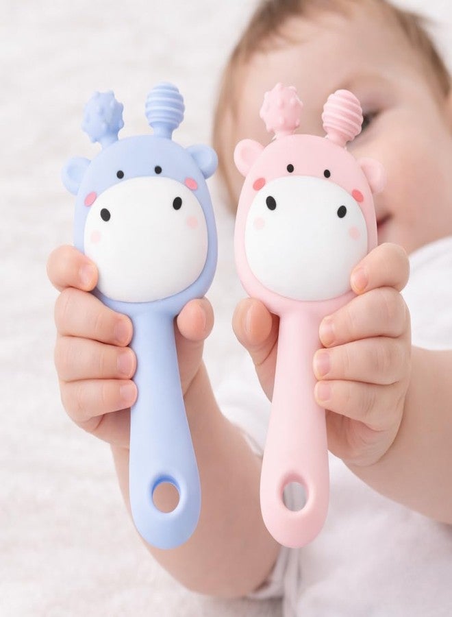 DTR Creation Baby Silicone Teether Toy | Soft BPA-Free Giraffe Shape Teething Rattle for Infants | Easy Grip & Gentle Massage | Pack of 2 (Pink & Blue) - Image 5