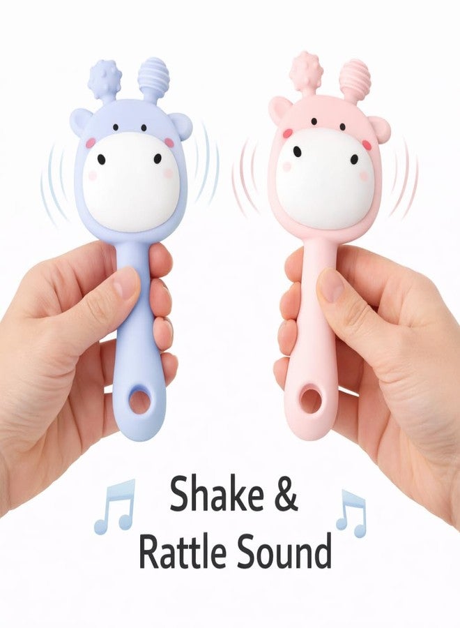 DTR Creation Baby Silicone Teether Toy | Soft BPA-Free Giraffe Shape Teething Rattle for Infants | Easy Grip & Gentle Massage | Pack of 2 (Pink & Blue) - Image 4