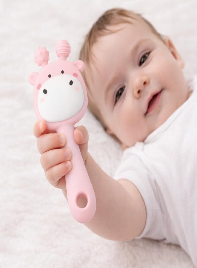 DTR Creation Baby Silicone Teether Toy | Soft BPA-Free Giraffe Shape Teething Rattle for Infants | Easy Grip & Gentle Massage | Pack of 2 (Pink & Blue) - Image 2