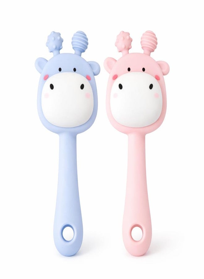 DTR Creation Baby Silicone Teether Toy | Soft BPA-Free Giraffe Shape Teething Rattle for Infants | Easy Grip & Gentle Massage | Pack of 2 (Pink & Blue) - Image 1