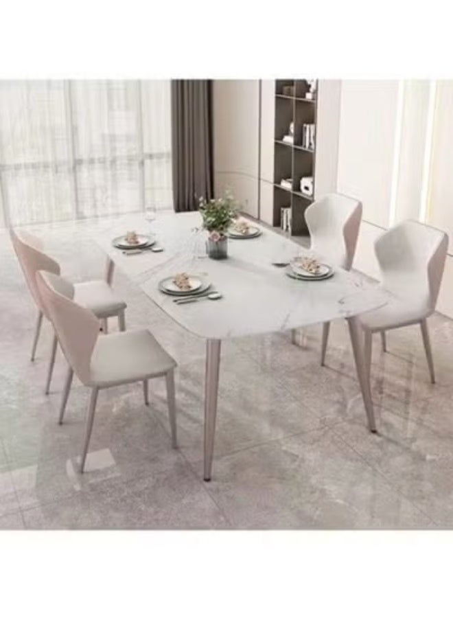 Raffine Modern Multipurpose Industrial Standard Rectangle Sintered Stone Dining Table and 6 Curved Ergonomic Chair Set for Kitchen Restroom140x80x75 and 43x54x84 cm - Image 3