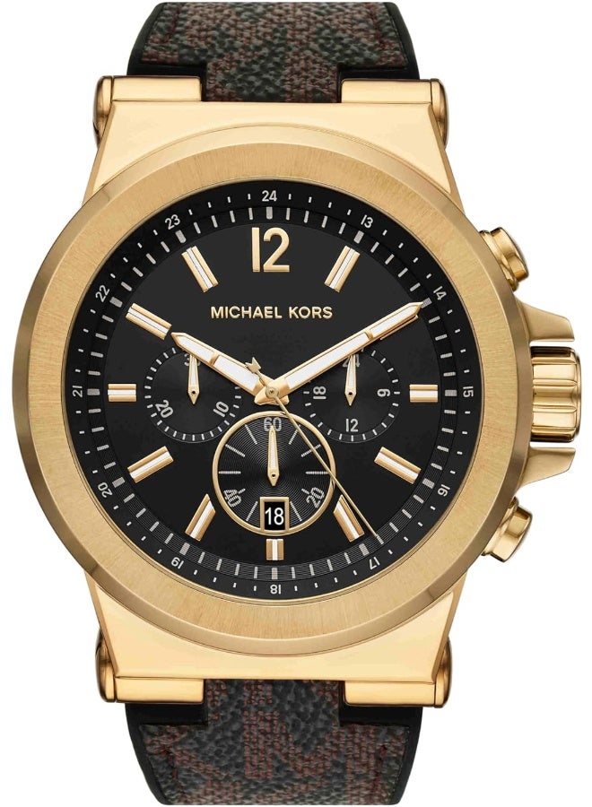 Michael Kors Men MK8904 Dylan Chronograph 48mm Watch with Black Dial and Brown Leather Strap - Image 1