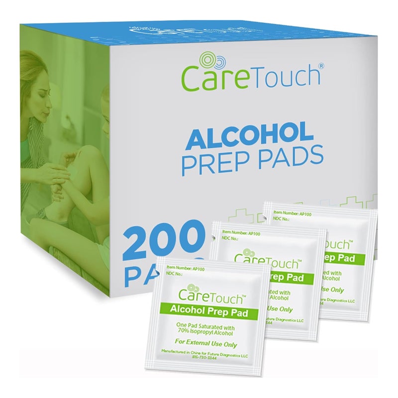 Care Touch Alcohol Wipes | Individually Wrapped Alcohol Prep Pads with 70% Isopropyl Alcohol, Great for Medical & First Aid Kits | Sterile, Antiseptic 2-Ply Alcohol Swabs - 200 count - Image 1