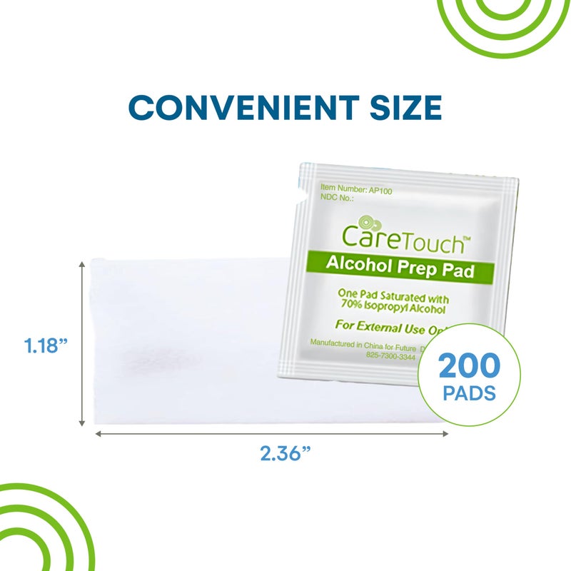 Care Touch Alcohol Wipes | Individually Wrapped Alcohol Prep Pads with 70% Isopropyl Alcohol, Great for Medical & First Aid Kits | Sterile, Antiseptic 2-Ply Alcohol Swabs - 200 count - Image 3