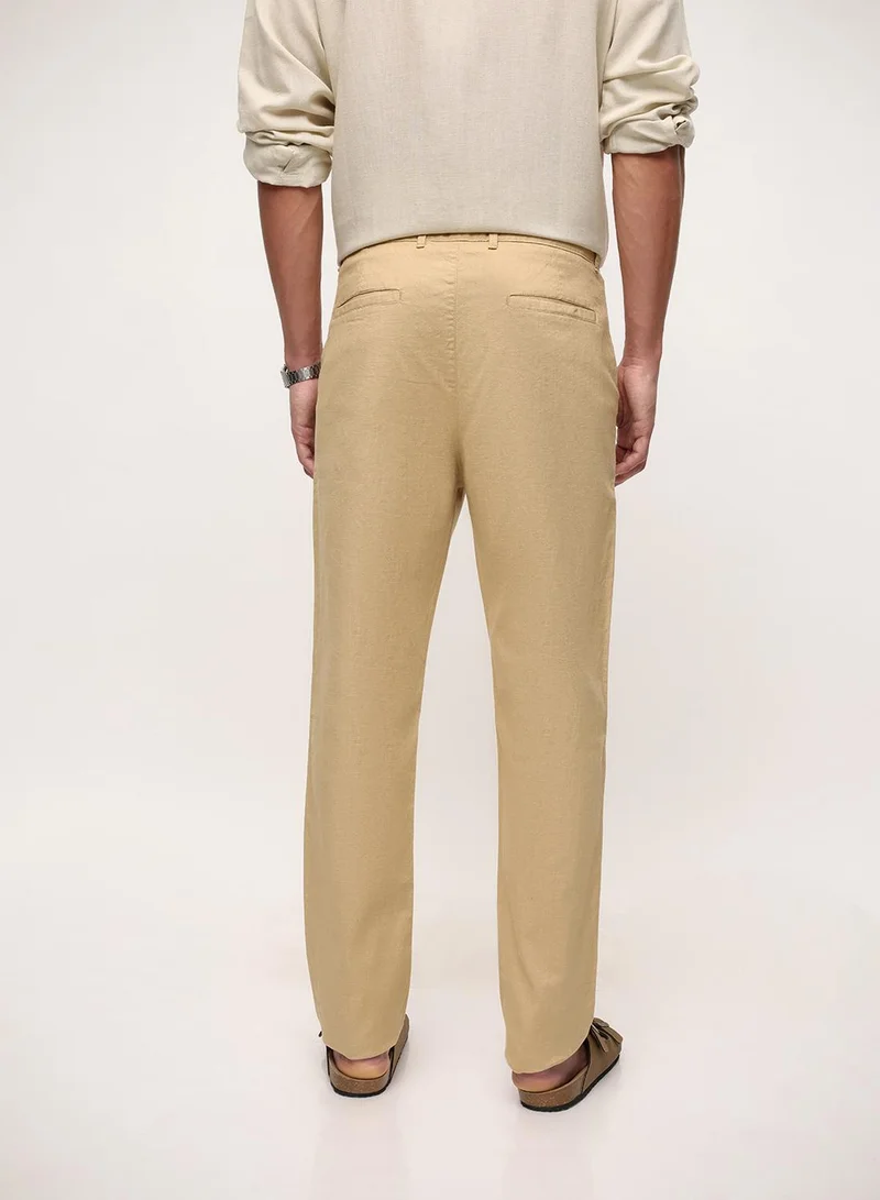Dennis Lingo  Khaki Cotton Blend Solid Print Straight Fit Chinos Trouser For Men for Men | Best Price UAE