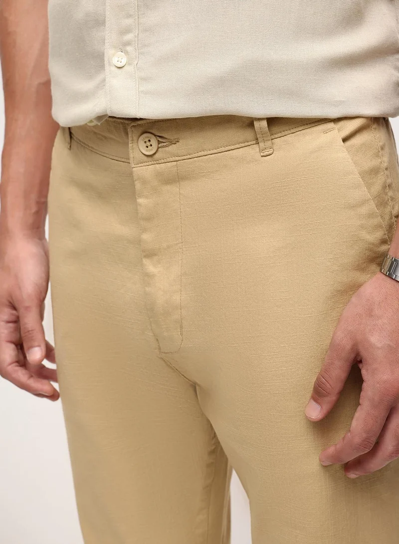 Dennis Lingo  Khaki Cotton Blend Solid Print Straight Fit Chinos Trouser For Men for Men | Best Price UAE