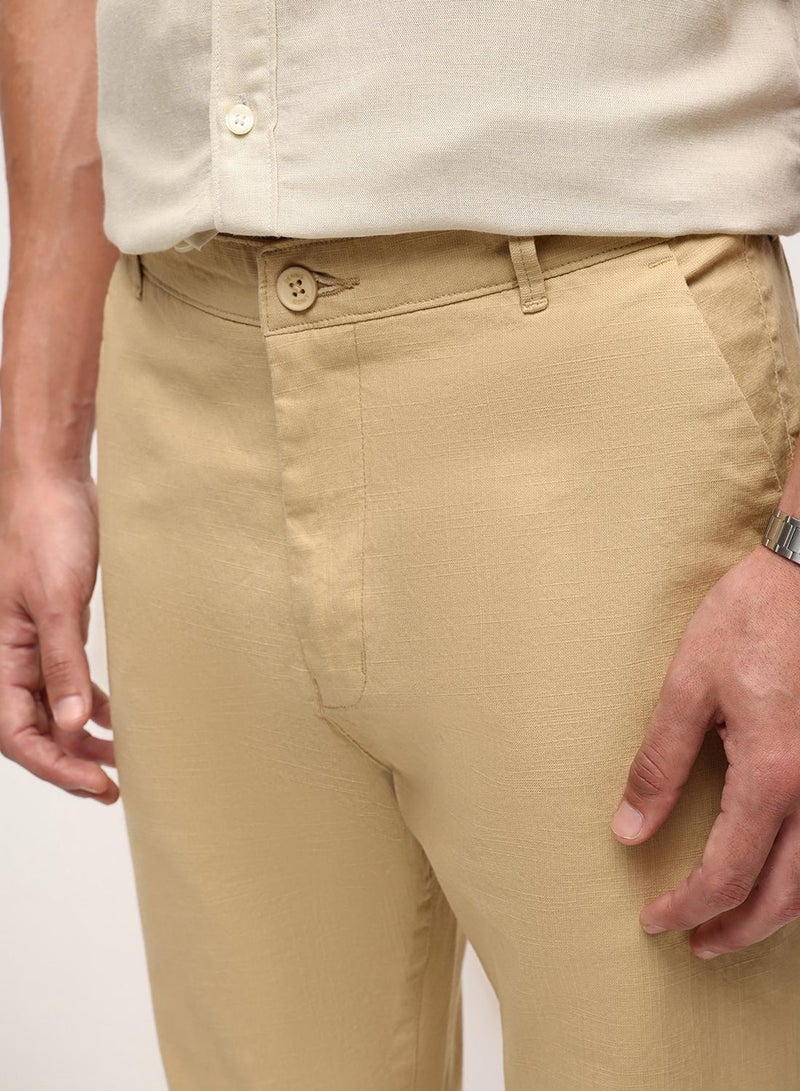Dennis Lingo Khaki Cotton Blend Solid Print Straight Fit Chinos Trouser For Men - Image 4