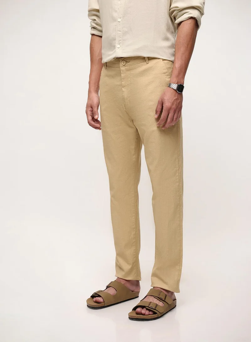 Dennis Lingo  Khaki Cotton Blend Solid Print Straight Fit Chinos Trouser For Men for Men | Best Price UAE