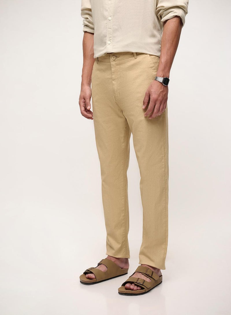 Dennis Lingo Khaki Cotton Blend Solid Print Straight Fit Chinos Trouser For Men - Image 3