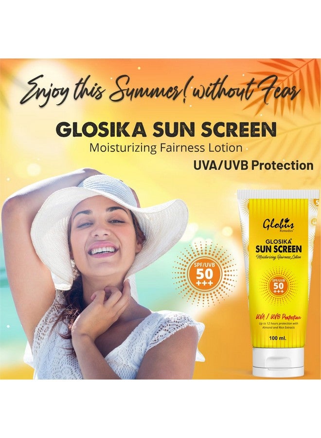 Globus Remedies Glosika Sunscreen Lotion, SPF 50 PA+++ Up to 12hrs Protection with almond & Rose Extract (Pack of 3) - Image 2