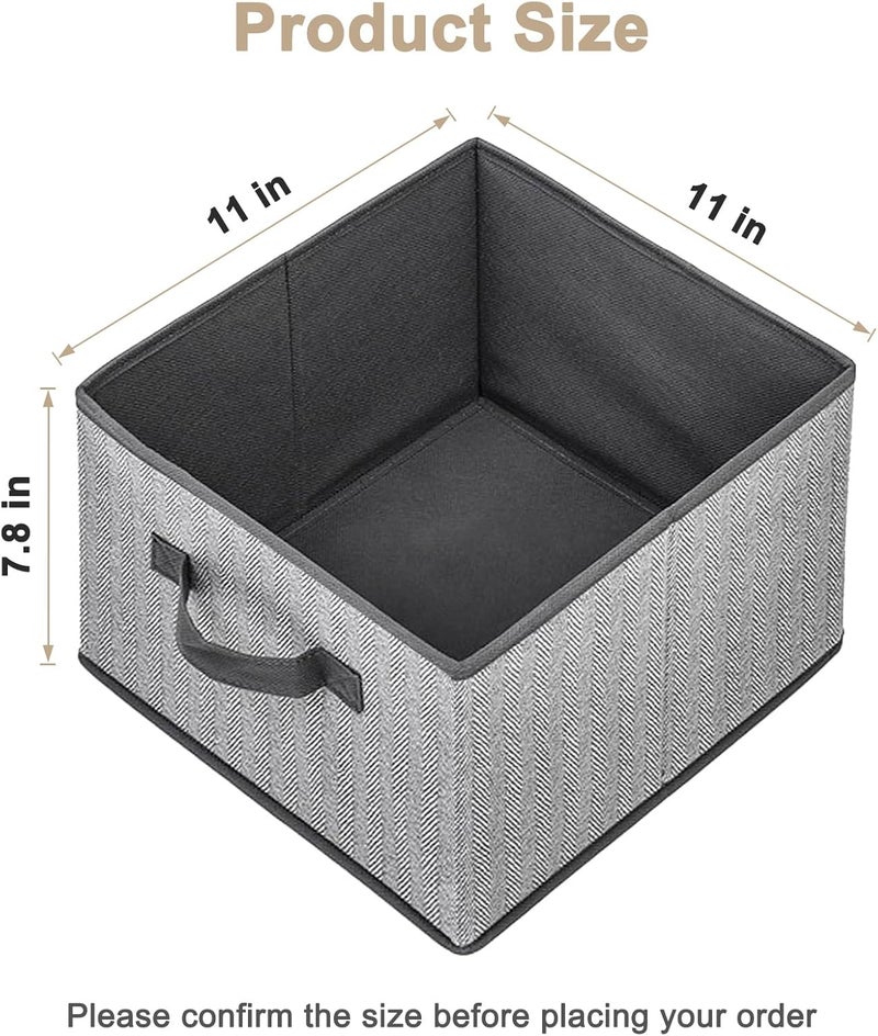 EITMOW Storage Baskets, 11-Inch Woven Fabric Bins, Storage Cubes with Reinforced Handles, Organizer Bins for Closet Shelves, Foldable, for Toys, Clothes, Natural Beige (3PCS/Grey-11*11*7.8inch) - Image 2