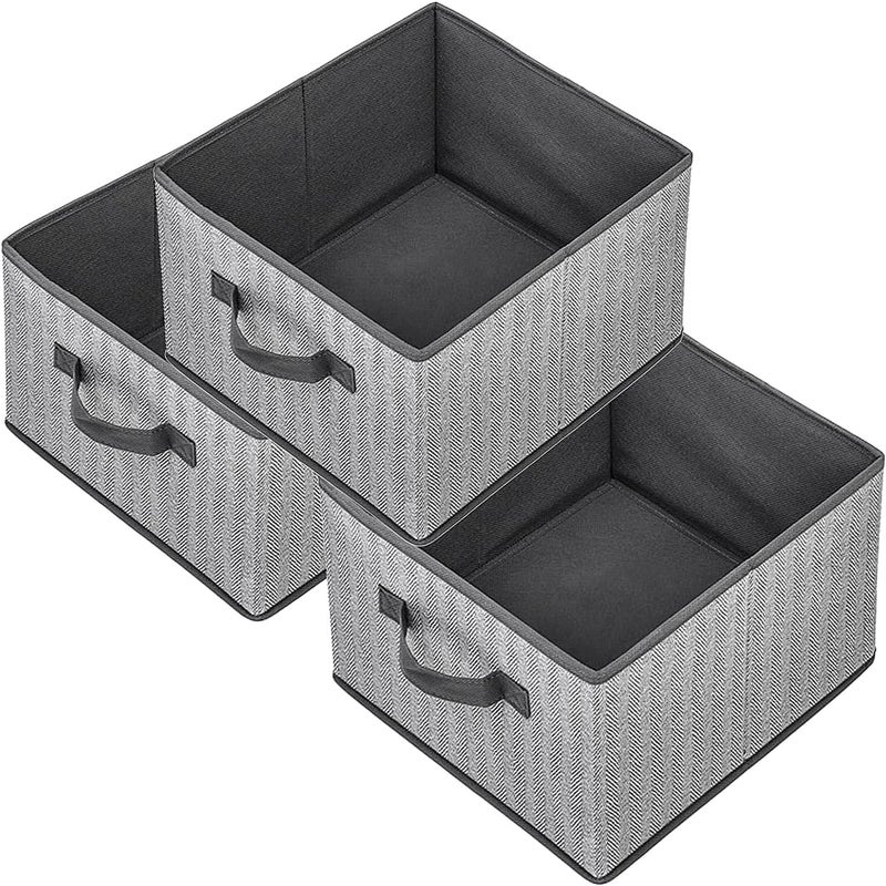 EITMOW Storage Baskets, 11-Inch Woven Fabric Bins, Storage Cubes with Reinforced Handles, Organizer Bins for Closet Shelves, Foldable, for Toys, Clothes, Natural Beige (3PCS/Grey-11*11*7.8inch) - Image 1